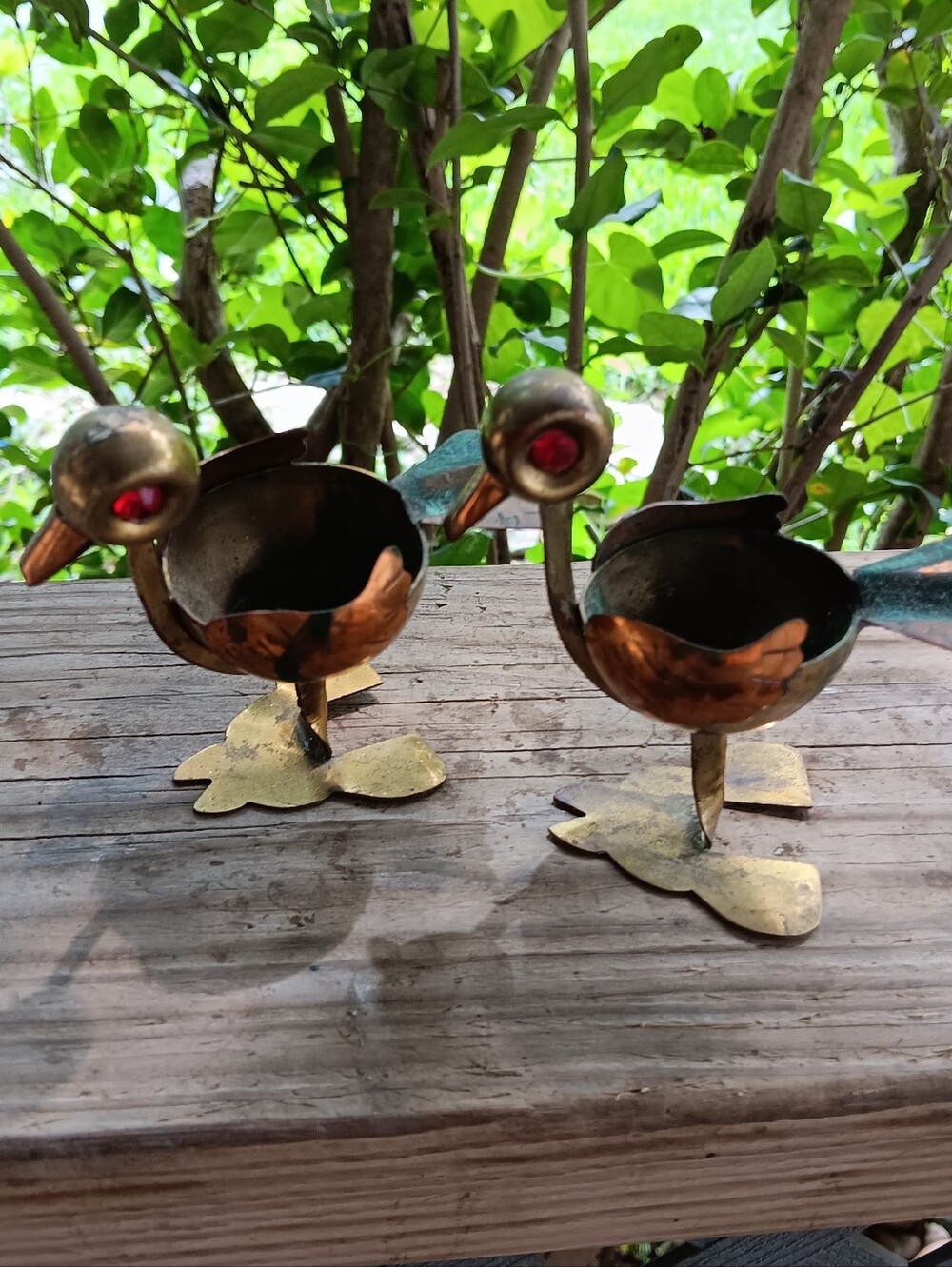 Set of 2! Vintage Taxco Mexican Brass Copper Ostrich Bird Ashtrays
